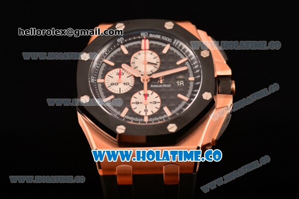 Audemars Piguet Royal Oak Offshore Chrono Clone AP Calibre 3126 Automatic Rose Gold Case with Black Dial and White Stick Markers (NOOB) - Click Image to Close